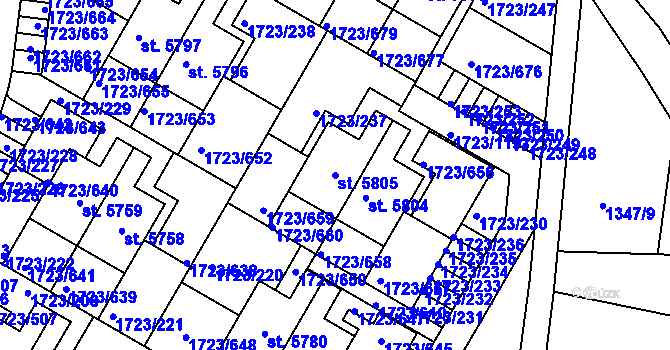 Parcela st. 5805 v KÚ Uherský Brod, Katastrální mapa