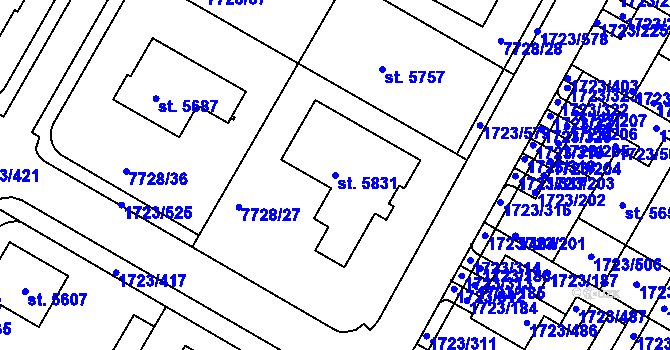 Parcela st. 5831 v KÚ Uherský Brod, Katastrální mapa