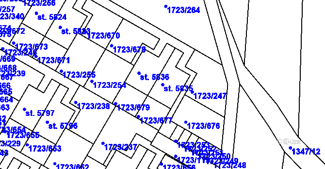 Parcela st. 5835 v KÚ Uherský Brod, Katastrální mapa