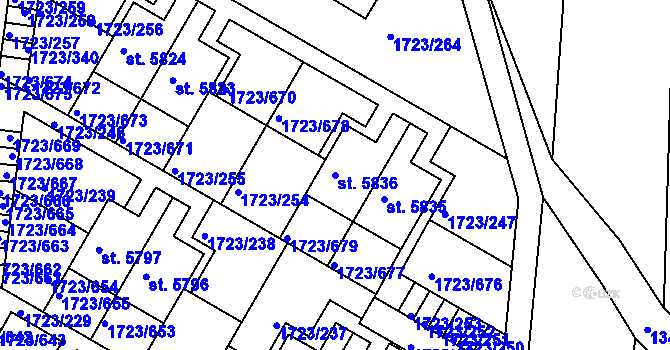Parcela st. 5836 v KÚ Uherský Brod, Katastrální mapa