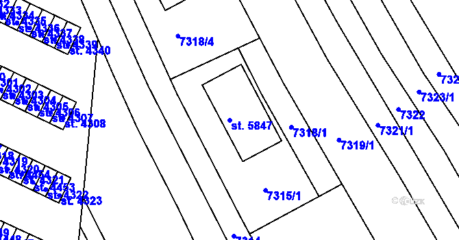 Parcela st. 5847 v KÚ Uherský Brod, Katastrální mapa