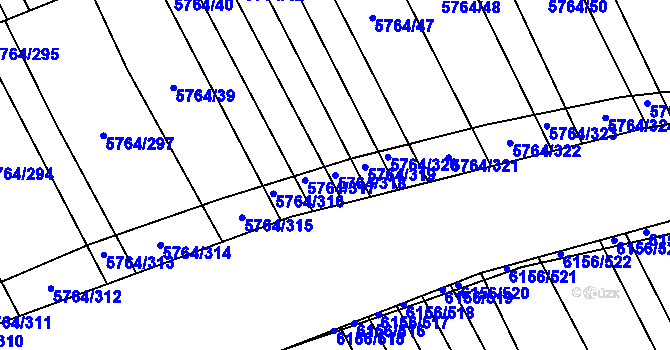 Parcela st. 5764/318 v KÚ Uherský Brod, Katastrální mapa