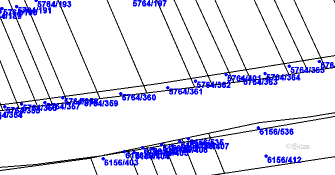 Parcela st. 5764/361 v KÚ Uherský Brod, Katastrální mapa