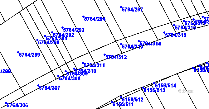 Parcela st. 5764/312 v KÚ Uherský Brod, Katastrální mapa