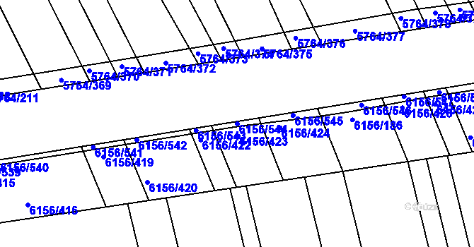 Parcela st. 6156/544 v KÚ Uherský Brod, Katastrální mapa
