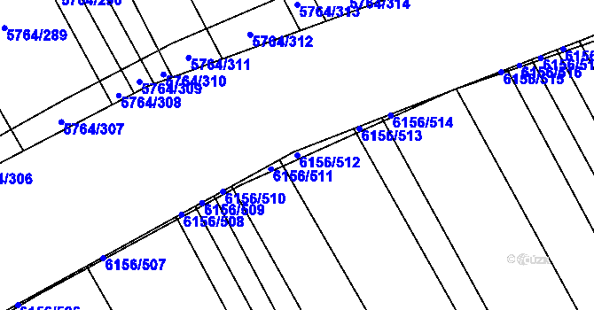 Parcela st. 6156/512 v KÚ Uherský Brod, Katastrální mapa