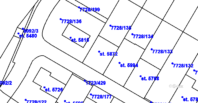 Parcela st. 5872 v KÚ Uherský Brod, Katastrální mapa