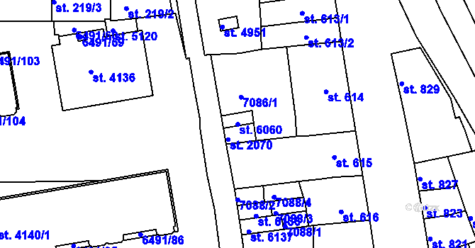 Parcela st. 6060 v KÚ Uherský Brod, Katastrální mapa