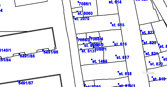 Parcela st. 6136 v KÚ Uherský Brod, Katastrální mapa