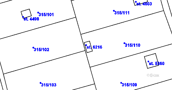 Parcela st. 6216 v KÚ Uherský Brod, Katastrální mapa