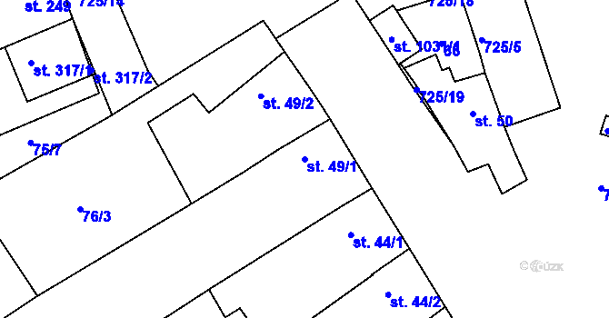 Parcela st. 49/1 v KÚ Kvačice, Katastrální mapa