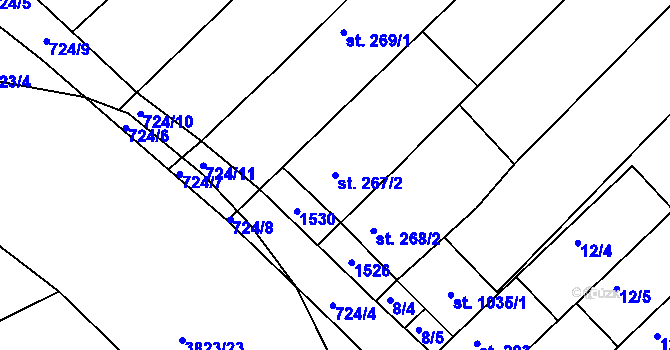 Parcela st. 267/2 v KÚ Kvačice, Katastrální mapa