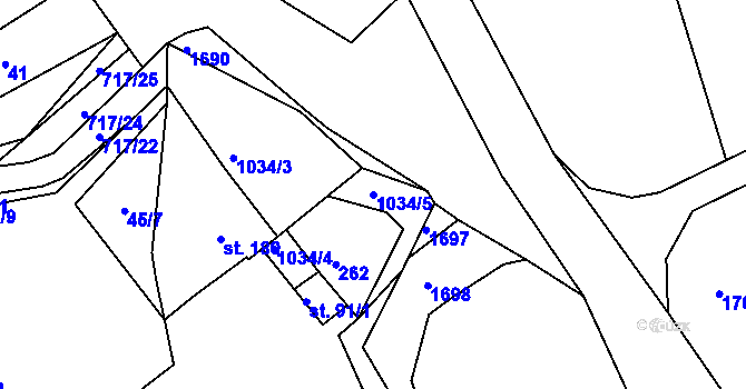 Parcela st. 1034/5 v KÚ Kvačice, Katastrální mapa