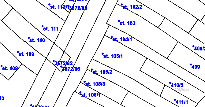 Parcela st. 105/1 v KÚ Ostrožské Předměstí, Katastrální mapa