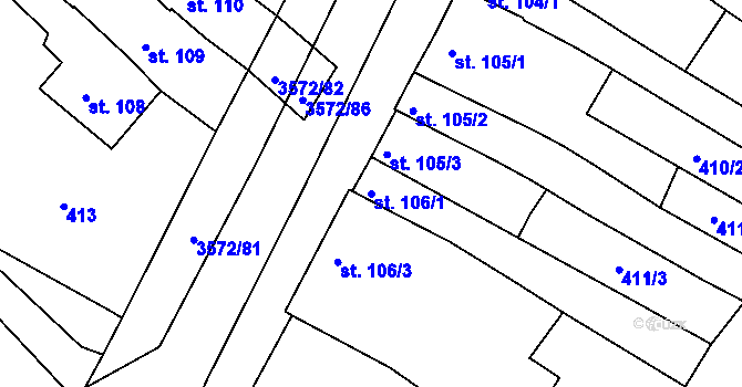 Parcela st. 106/1 v KÚ Ostrožské Předměstí, Katastrální mapa