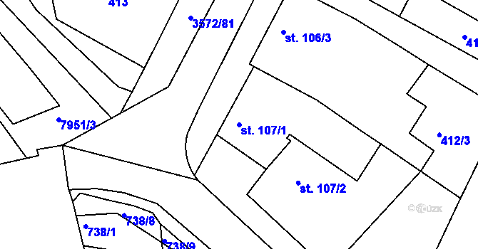 Parcela st. 107/1 v KÚ Ostrožské Předměstí, Katastrální mapa