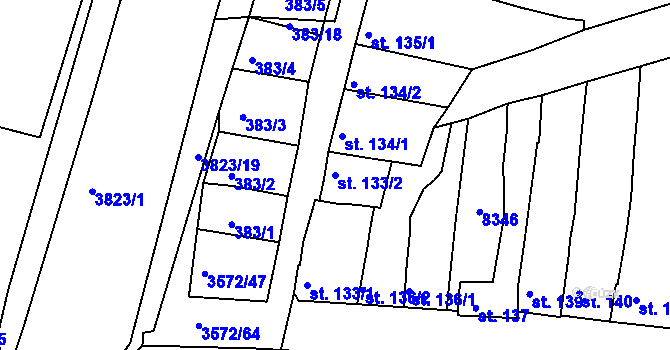 Parcela st. 133/2 v KÚ Ostrožské Předměstí, Katastrální mapa