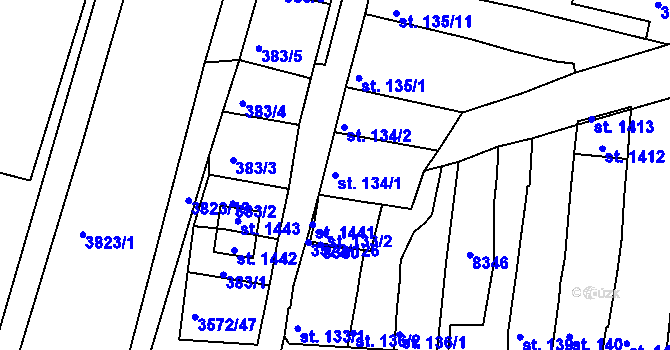 Parcela st. 134/1 v KÚ Ostrožské Předměstí, Katastrální mapa