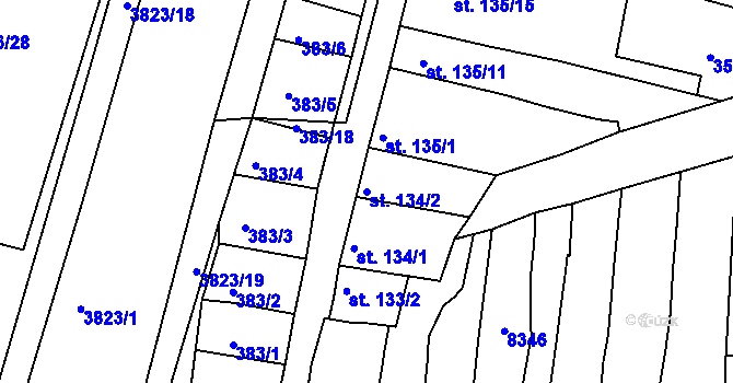 Parcela st. 134/2 v KÚ Ostrožské Předměstí, Katastrální mapa