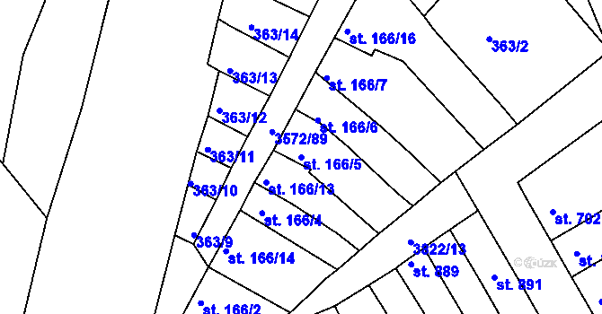 Parcela st. 166/5 v KÚ Ostrožské Předměstí, Katastrální mapa