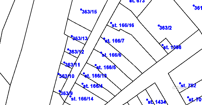 Parcela st. 166/6 v KÚ Ostrožské Předměstí, Katastrální mapa