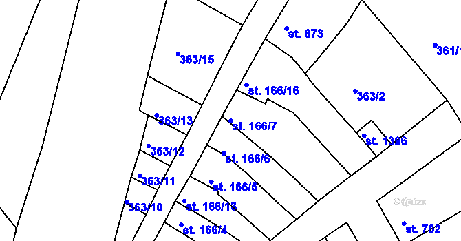 Parcela st. 166/7 v KÚ Ostrožské Předměstí, Katastrální mapa
