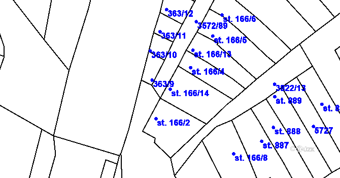 Parcela st. 166/14 v KÚ Ostrožské Předměstí, Katastrální mapa