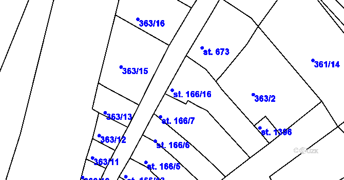 Parcela st. 166/16 v KÚ Ostrožské Předměstí, Katastrální mapa