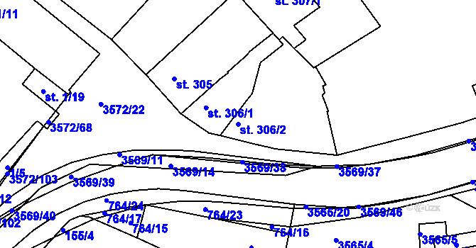 Parcela st. 306/2 v KÚ Ostrožské Předměstí, Katastrální mapa