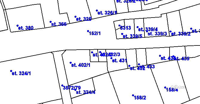 Parcela st. 402/3 v KÚ Ostrožské Předměstí, Katastrální mapa