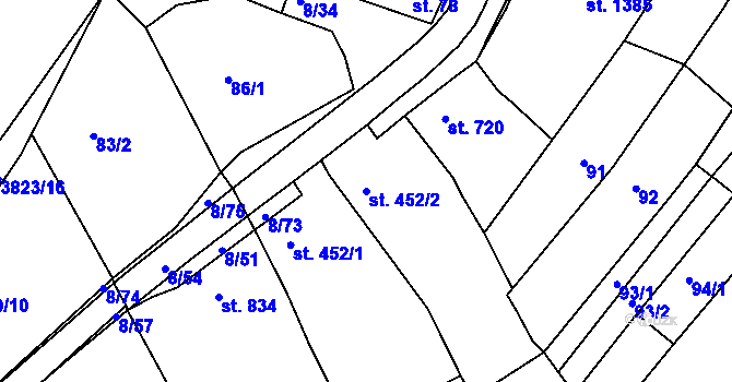 Parcela st. 452/2 v KÚ Ostrožské Předměstí, Katastrální mapa