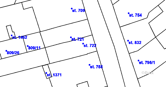 Parcela st. 722 v KÚ Ostrožské Předměstí, Katastrální mapa