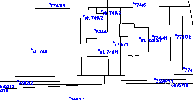 Parcela st. 749 v KÚ Ostrožské Předměstí, Katastrální mapa