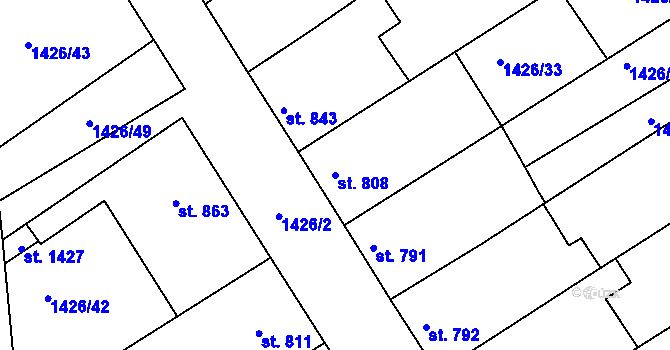 Parcela st. 808 v KÚ Ostrožské Předměstí, Katastrální mapa