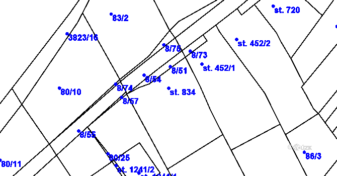 Parcela st. 834 v KÚ Ostrožské Předměstí, Katastrální mapa