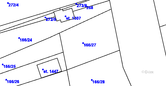 Parcela st. 166/27 v KÚ Ostrožské Předměstí, Katastrální mapa