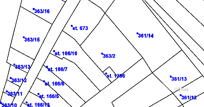Parcela st. 363/2 v KÚ Ostrožské Předměstí, Katastrální mapa