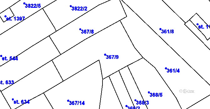 Parcela st. 367/9 v KÚ Ostrožské Předměstí, Katastrální mapa