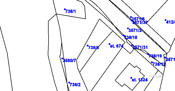 Parcela st. 738/5 v KÚ Ostrožské Předměstí, Katastrální mapa