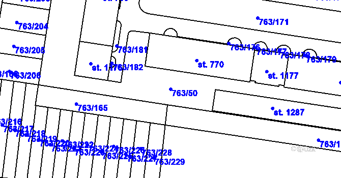 Parcela st. 763/50 v KÚ Ostrožské Předměstí, Katastrální mapa