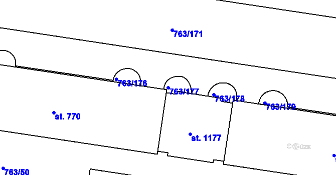 Parcela st. 763/177 v KÚ Ostrožské Předměstí, Katastrální mapa