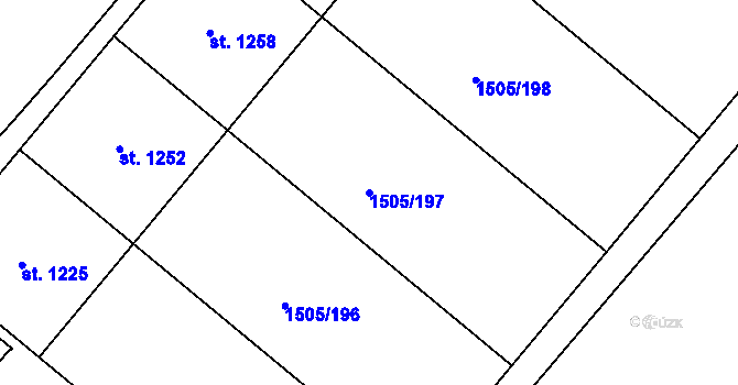 Parcela st. 1505/197 v KÚ Ostrožské Předměstí, Katastrální mapa