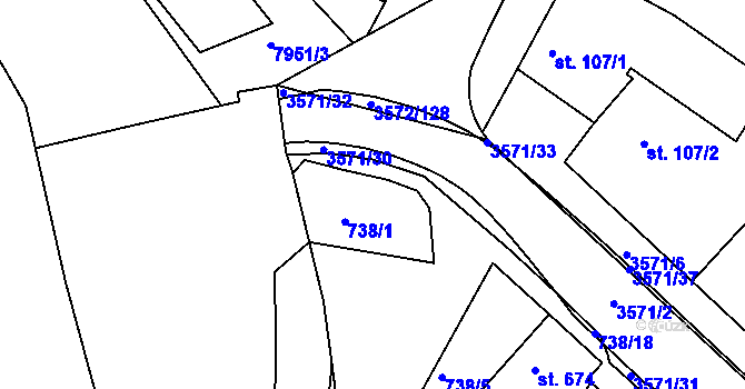 Parcela st. 738/8 v KÚ Ostrožské Předměstí, Katastrální mapa