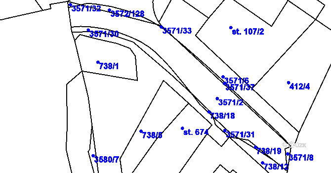 Parcela st. 738/11 v KÚ Ostrožské Předměstí, Katastrální mapa