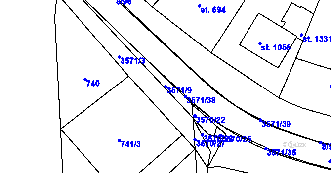 Parcela st. 3571/9 v KÚ Ostrožské Předměstí, Katastrální mapa