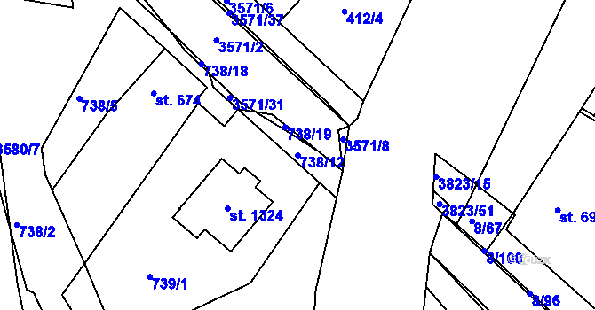 Parcela st. 738/12 v KÚ Ostrožské Předměstí, Katastrální mapa