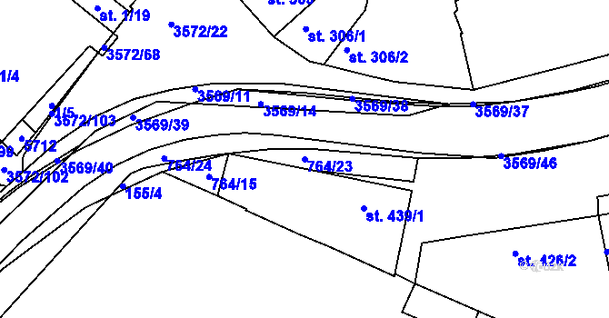 Parcela st. 764/23 v KÚ Ostrožské Předměstí, Katastrální mapa