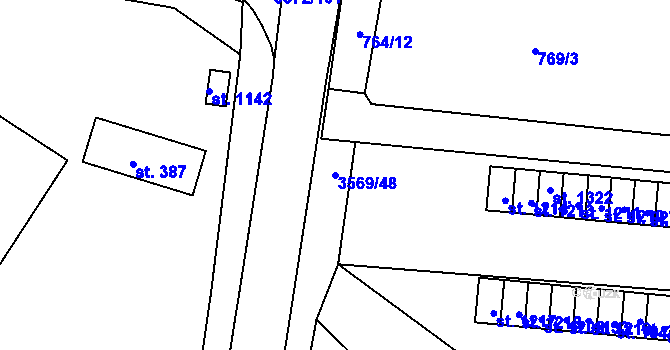 Parcela st. 3569/48 v KÚ Ostrožské Předměstí, Katastrální mapa