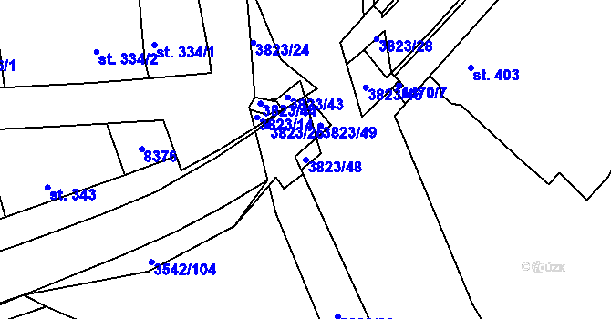 Parcela st. 3823/48 v KÚ Ostrožské Předměstí, Katastrální mapa