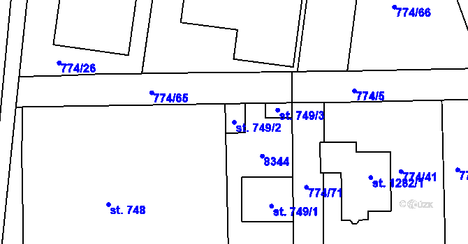 Parcela st. 749/2 v KÚ Ostrožské Předměstí, Katastrální mapa